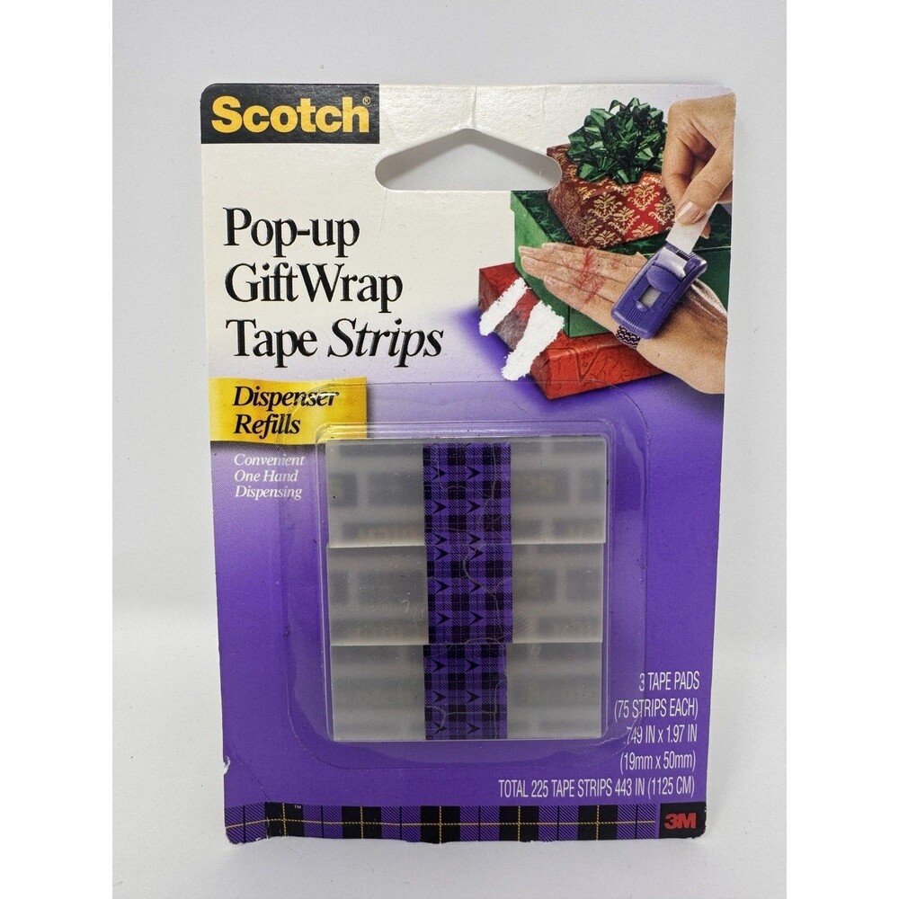 Scotch Pop-Up Gift Wrap Tape Strip REFILLS (75 Strips on Pad, 3 Pads)